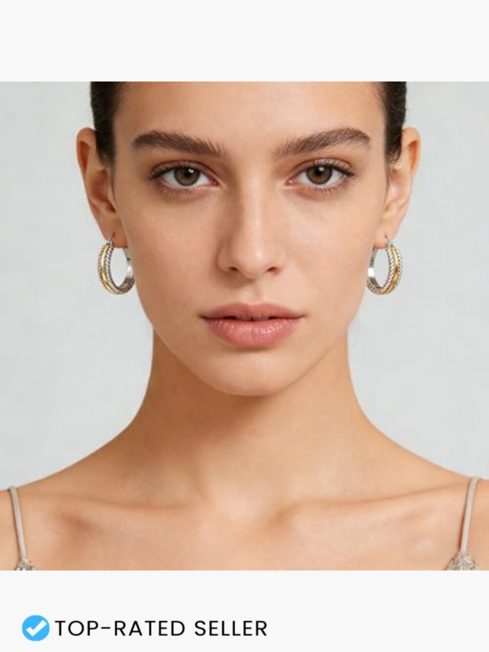 Two Tone Silver Gold Hoop Earrings Hypoallergenic Rope Twist Statement Jewelry - Picture 3 of 7